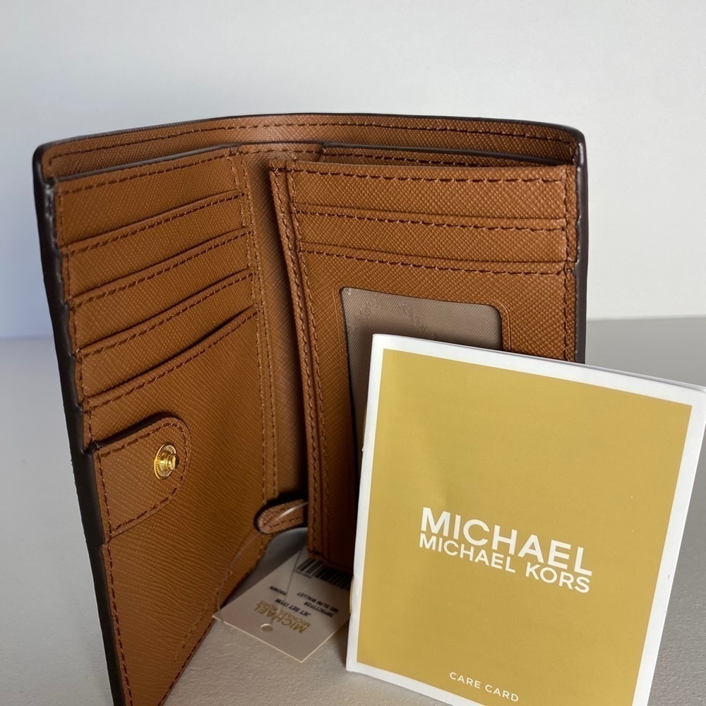 NEW Michael Kors Jet Set Medium Slim Bifold Wallet in Brown Signature Canvas - Picture 5 of 7